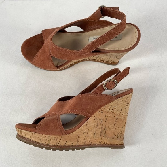 Diane Von Furstenberg Sylvia Suede Wedge Sandals in Brown Size 8.5 - Picture 2 of 8